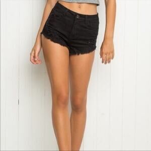 Brandy Melville High Rise Navy Distressed Frayed Hem Cutoff Shorts 25 US 0 XS